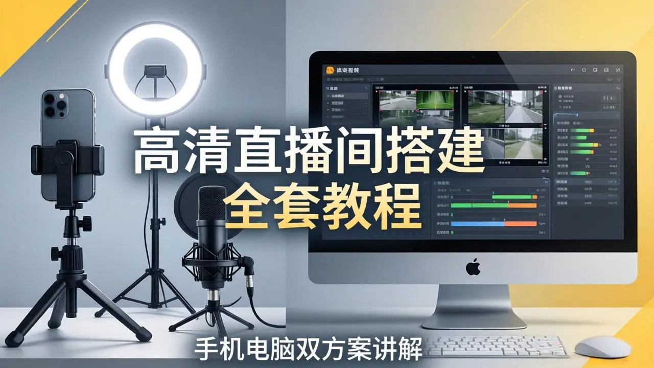 高清直播间搭建全套教程，手机电脑双方案讲解，设备选型调试多机位实操教学-知峰社